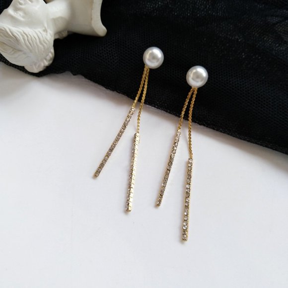 💕Last one Faux Pearl Wire Threader Thread Earrings - Picture 2 of 9